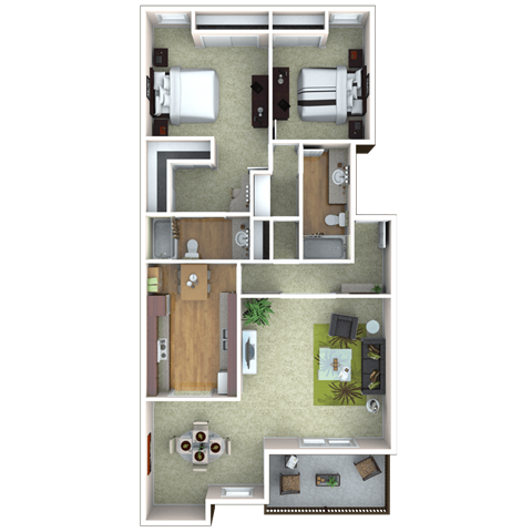 Floor plan for 2 beds, 2 baths, 1175 sqft